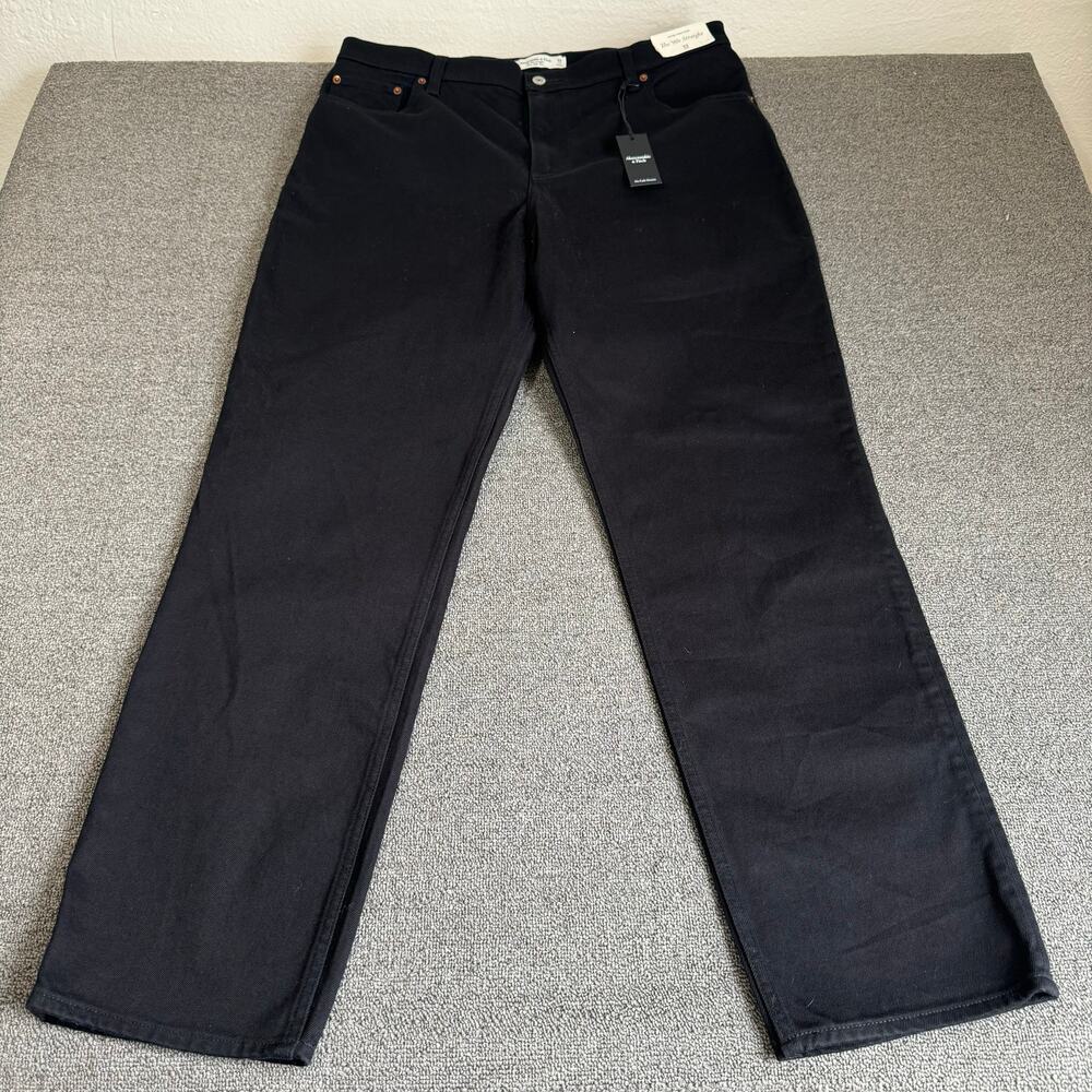 Abercrombie & Fitch 90s‎ Straight Ultra High Black Denim Jeans Plus Size 33 Tall